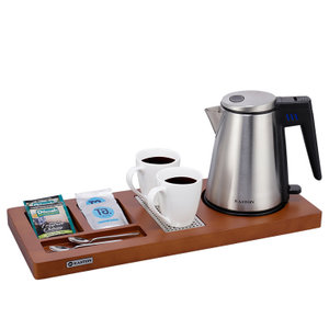 Hotel Hospitality Tray Electric Kettle 0.8L Dark Brown Beech Wood Tray. صينية خشب الزان ذات اللون البني الداكن 